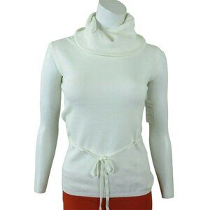 New Turtleneck Sweater Top L White Knit Tie Belt Sleeveless V.A.S. Clothing Co.
